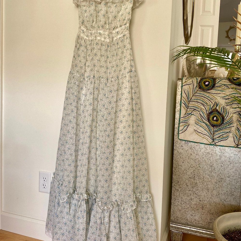 Gunne Sax Angel Halter Floral Lace Maxi Dress XS